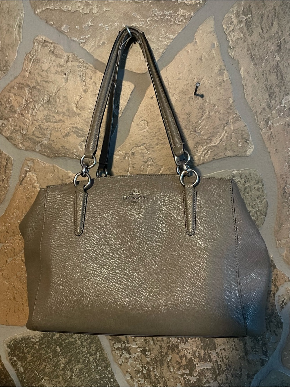 Coach Taupe Gray Leather Shoulder Tote with Silver Hardware